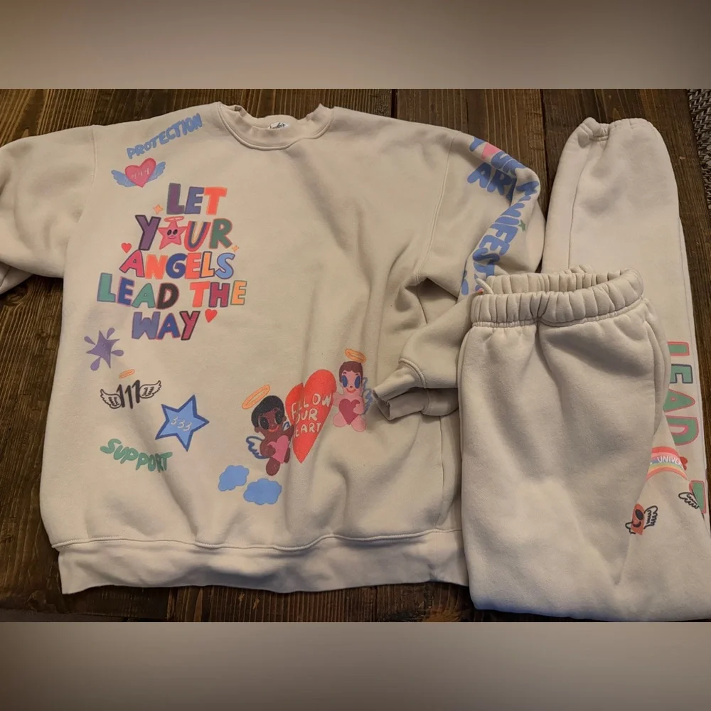 Mayfair Group Angels All Around You Sweatpants Sweatshirt Matching Set S M - Picture 2 of 10
